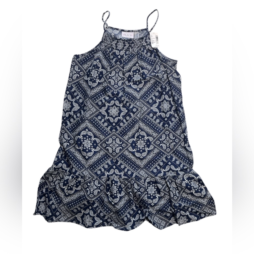 The Children’s Place Blue Bandana Ruffle Dress Girls Size Large NWT - Picture 6 of 9